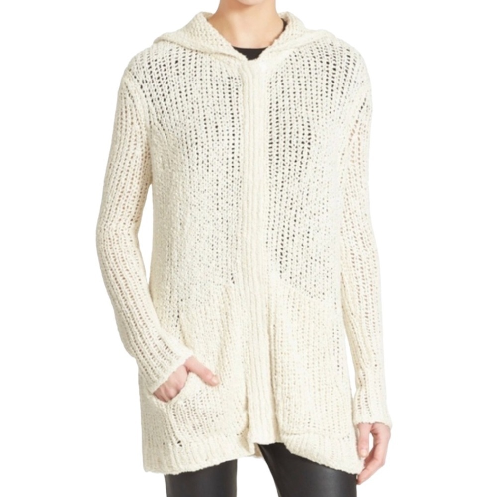 ATM Anthony Thomas Melillo Hooded knit Sweater Coat cardigan ivory white small
